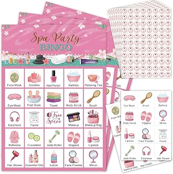 Spa Party Bingo Game Set, Beauty-Themed Group Activity for Girls Spa Party Supplies, Fun Makeup Games for Birthday Events, Family and Classroom Celebration Entertainment - A04