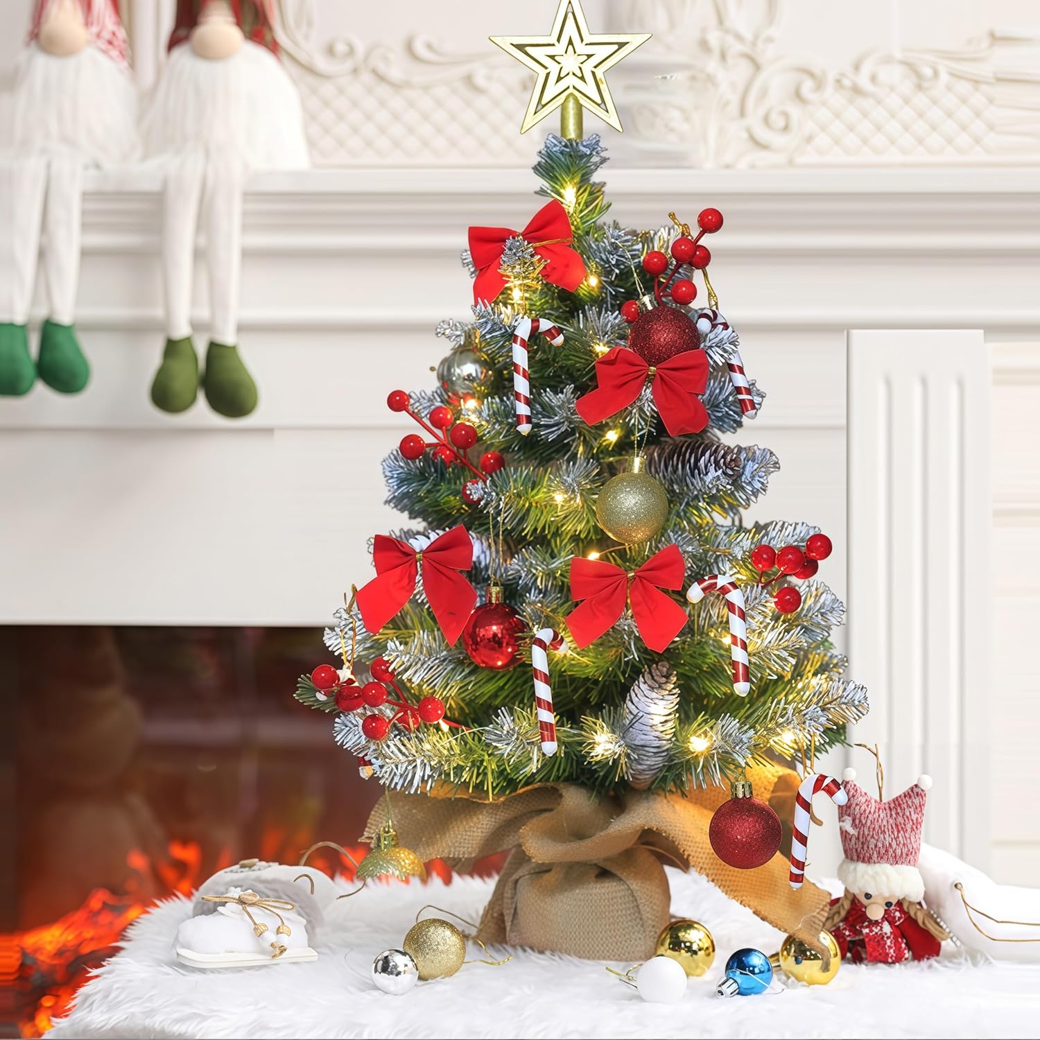 Small Christmas Tree 24 Inch Mini Artificial Christmas Tree for Table Top DIY Christmas Decor Gift (A)