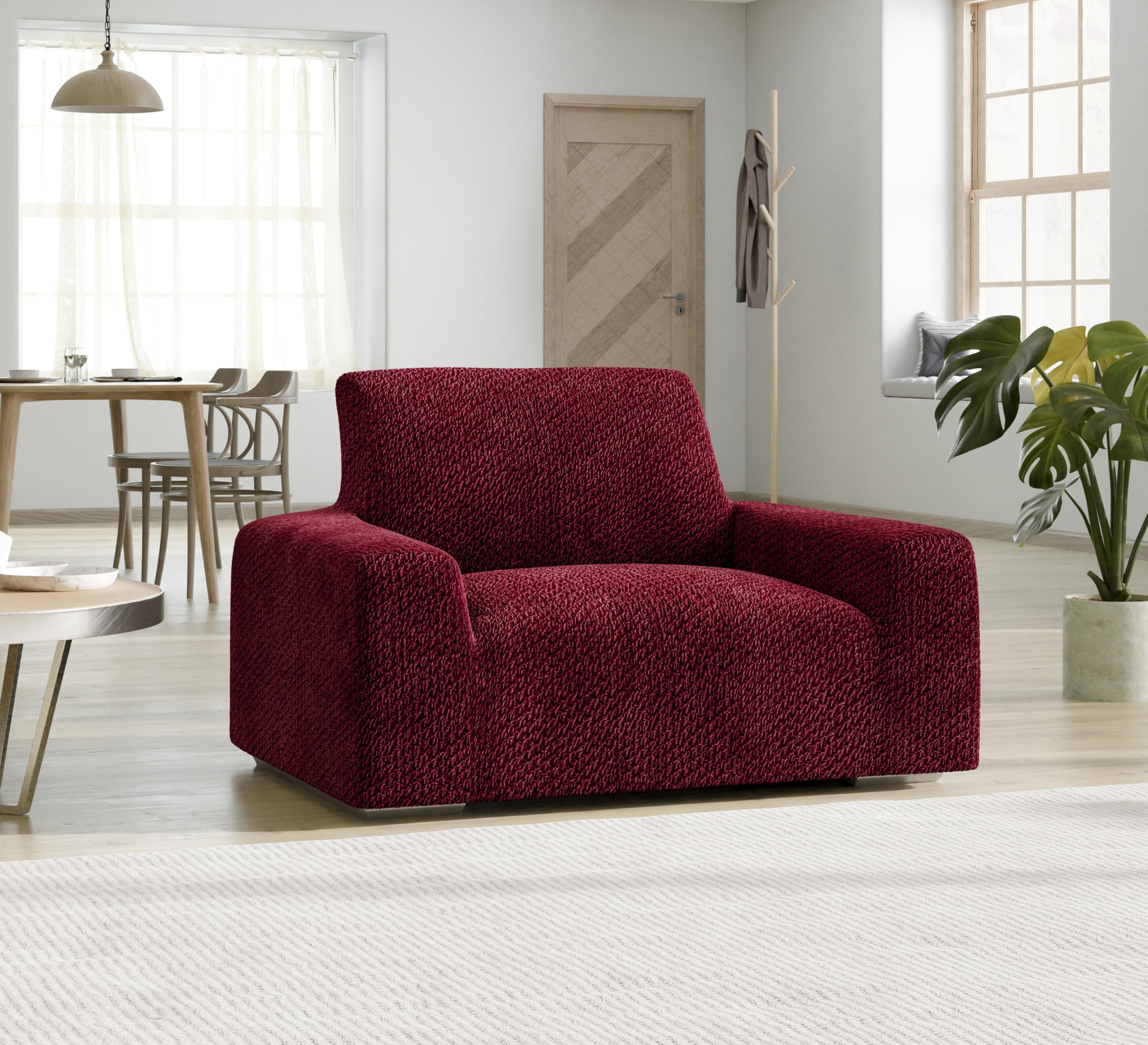 PAULATO BY GA.I.CO. Chair Cover - Armchair Cover - Armchair Slipcover - Soft Polyester Fabric Slipcover - 1-Piece Form Fit Stretch Stylish Furniture Protector - Velvet Collection - Burgundy (Chair)