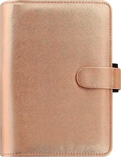 Filofax Saffiano Organizador metálico, tamaño personal, oro rosa, grano cruzado, aspecto de cuero, cubierta de acabado metálico brillante, seis