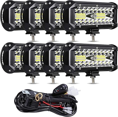 Barra de luz LED de 7 pulgadas, 8 cápsulas LED de 120 W 24000 lm, combo de luces de conducción todoterreno, luces de trabajo LED, luces de trabajo,