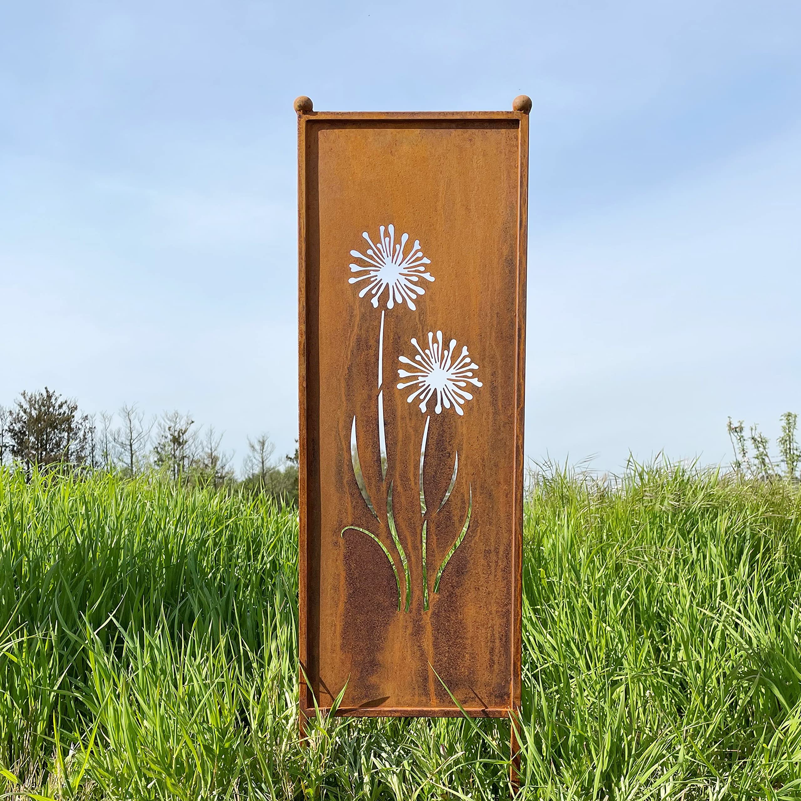 Paravento Da Giardino In Metallo Effetto Ruggine 116x33 Cm - Decorativo Con Motivo Floreale, Resistente Alle Intemperie - 2