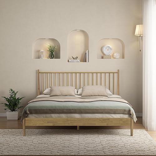 Miniatura 14 de NTC Inno - Bastidor de cama de madera con cabecero, base de roble sólido y goma con listones silenciosos y soportes centrales de madera, capacidad