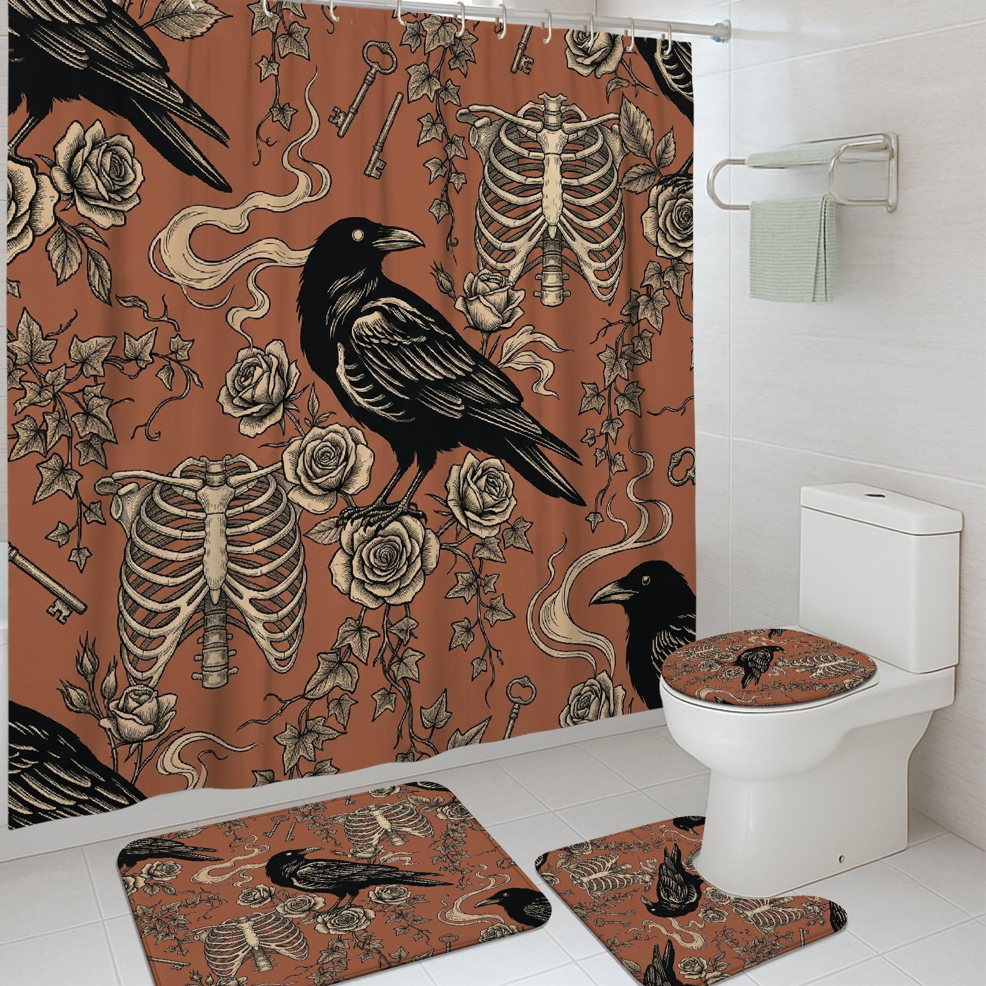Rideau de douche imperméable anti-moisissure 183x183 cm Halloween marron pour invités