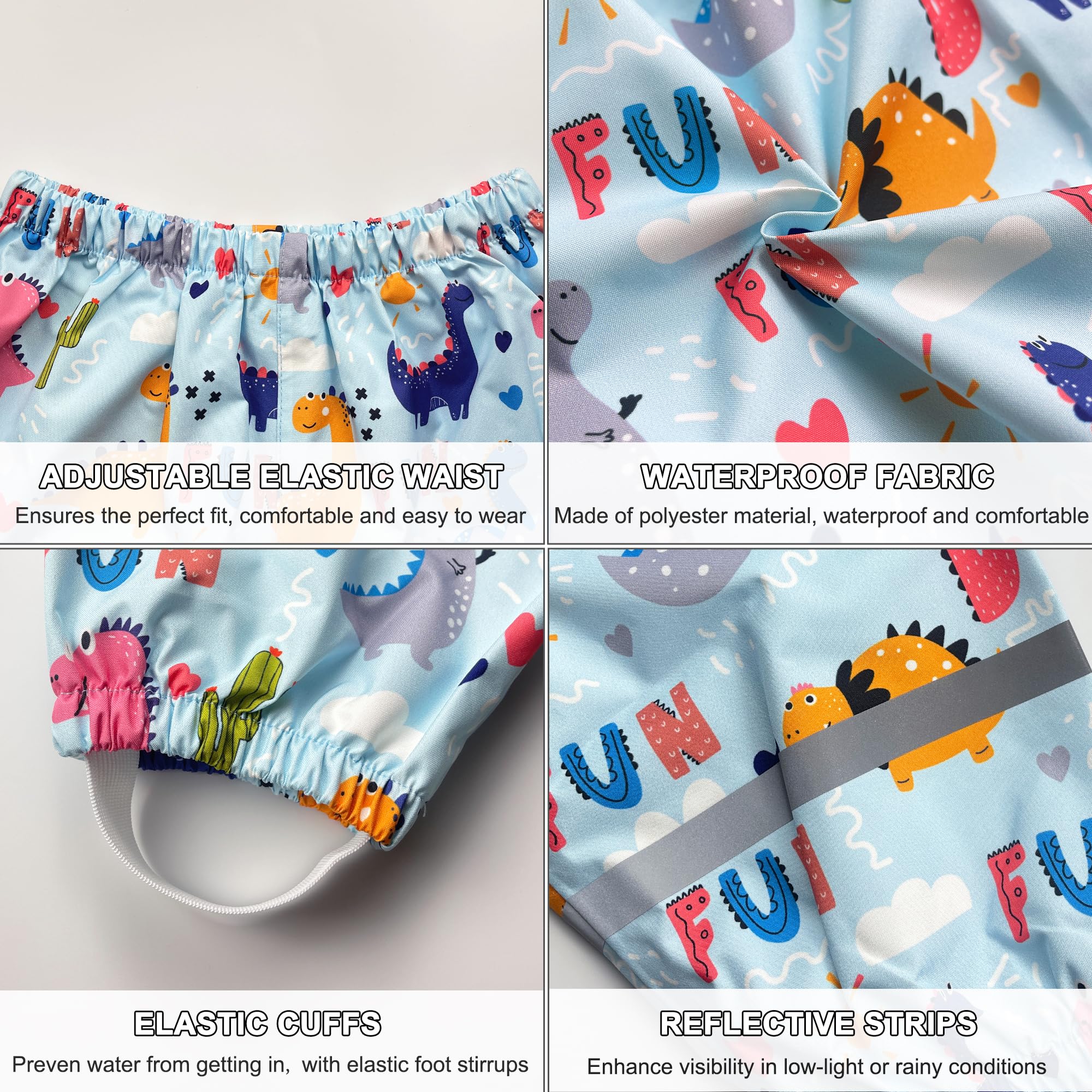 Fewlby Pantalones Impermeables Niños Pantalones de Lluvia Niñas Mono Impermeable con Tiras Reflectantes Chubasquero Outdoor Traje Impermeable