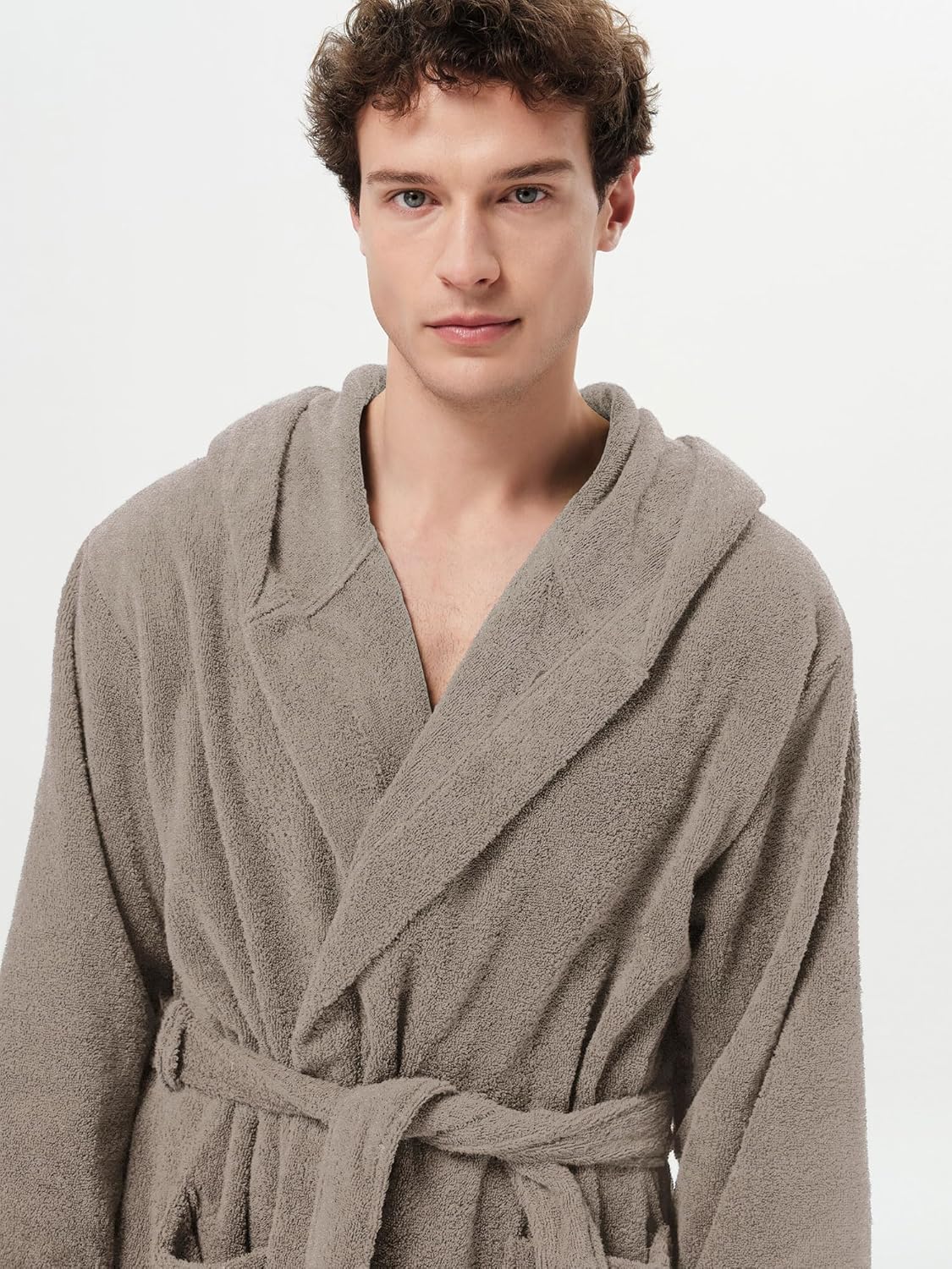 SIORO Mens Terry Bath Robe, Plush Hooded Cotton Cloth Knee-Length Robes for Spa, Shower, Soft Towel Bathrobes with Pockets - Image 5