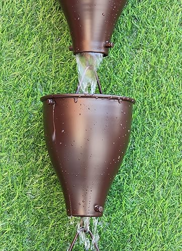 Miniatura 6 de KAM Home - Cadena de lluvia de aluminio XL con adaptador de canalón para kit de instalación de cadena de lluvia (8.5 pies, marrón)