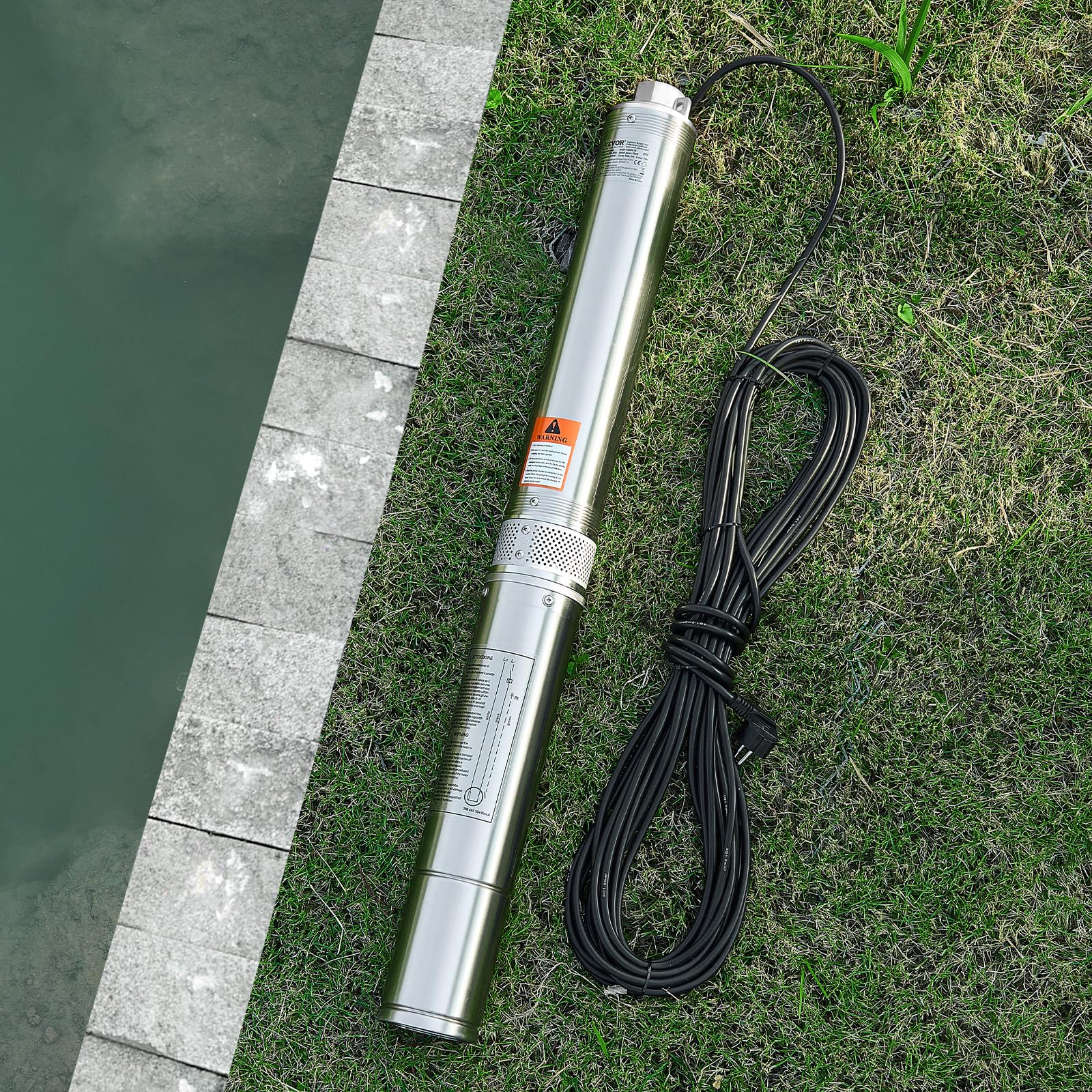 VEVOR Pompa Sommergibile per Pozzi Profondi IP68, Potenza in Uscita 750 W, 230 V, Portata 100 L/min, Prevalenza 75 m, con Cavo da 20 m, Pompa Acqua in Acciaio Inox per Irrigazione Industriale