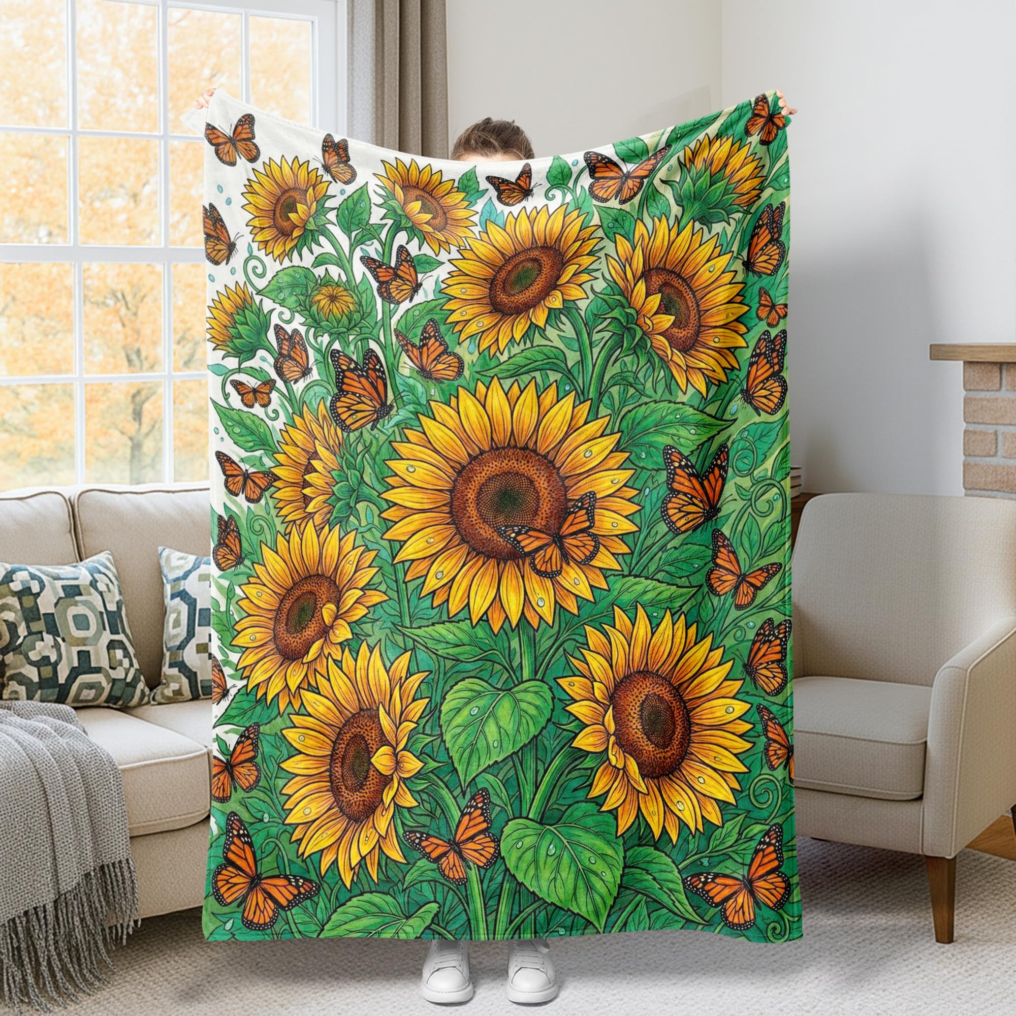Couverture de printemps jaune drap de lit doux motif papillon