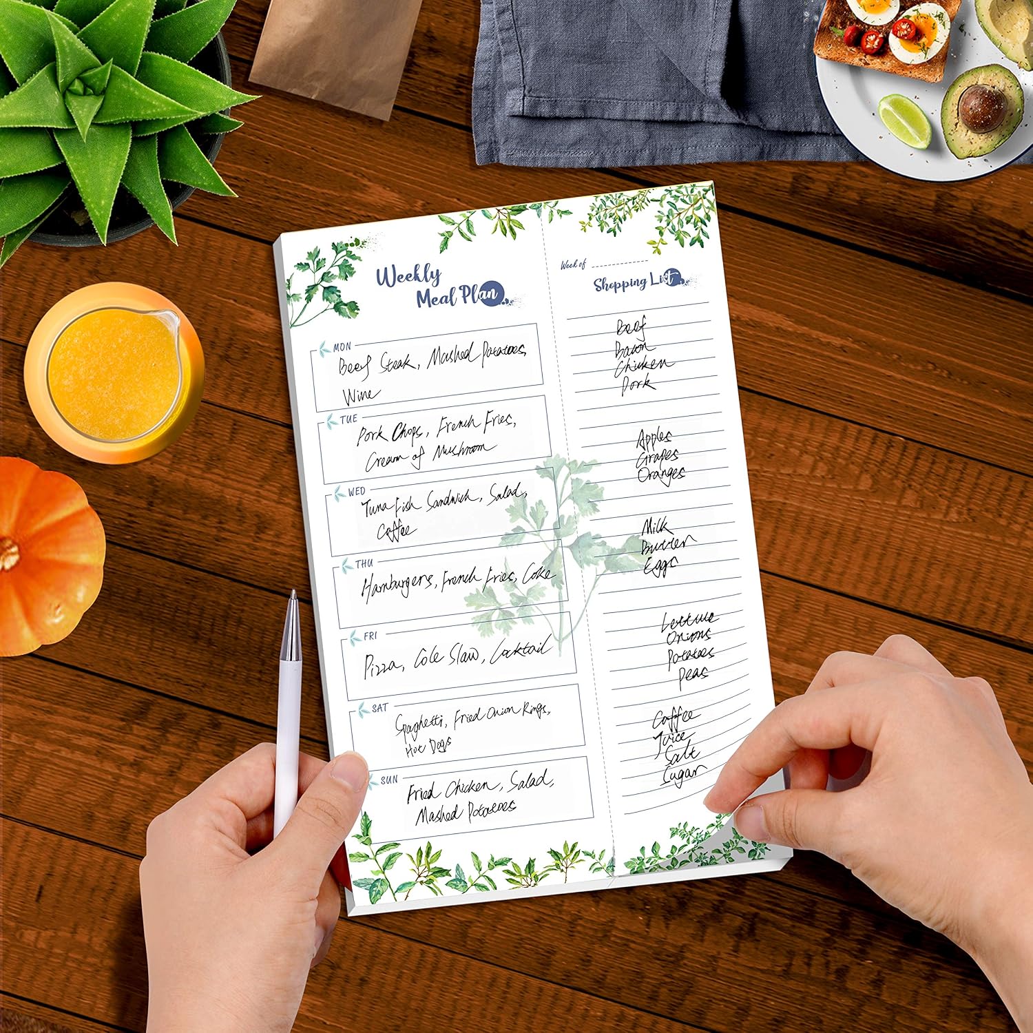 90 Pages Weekly Meal Planner List Note Pad with Tear Off Grocery Shopping List and Magnetic Base That Can be Attached to The Refrigerator(6" x 9")