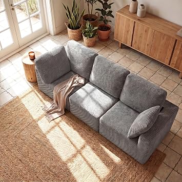 Homall Sectional Couches for Living Room, Modern Boneless Couch with Deep Seat, Large and Small Throw Pillow, No Assembly Required Dark Grey, Three-Seater Sofa