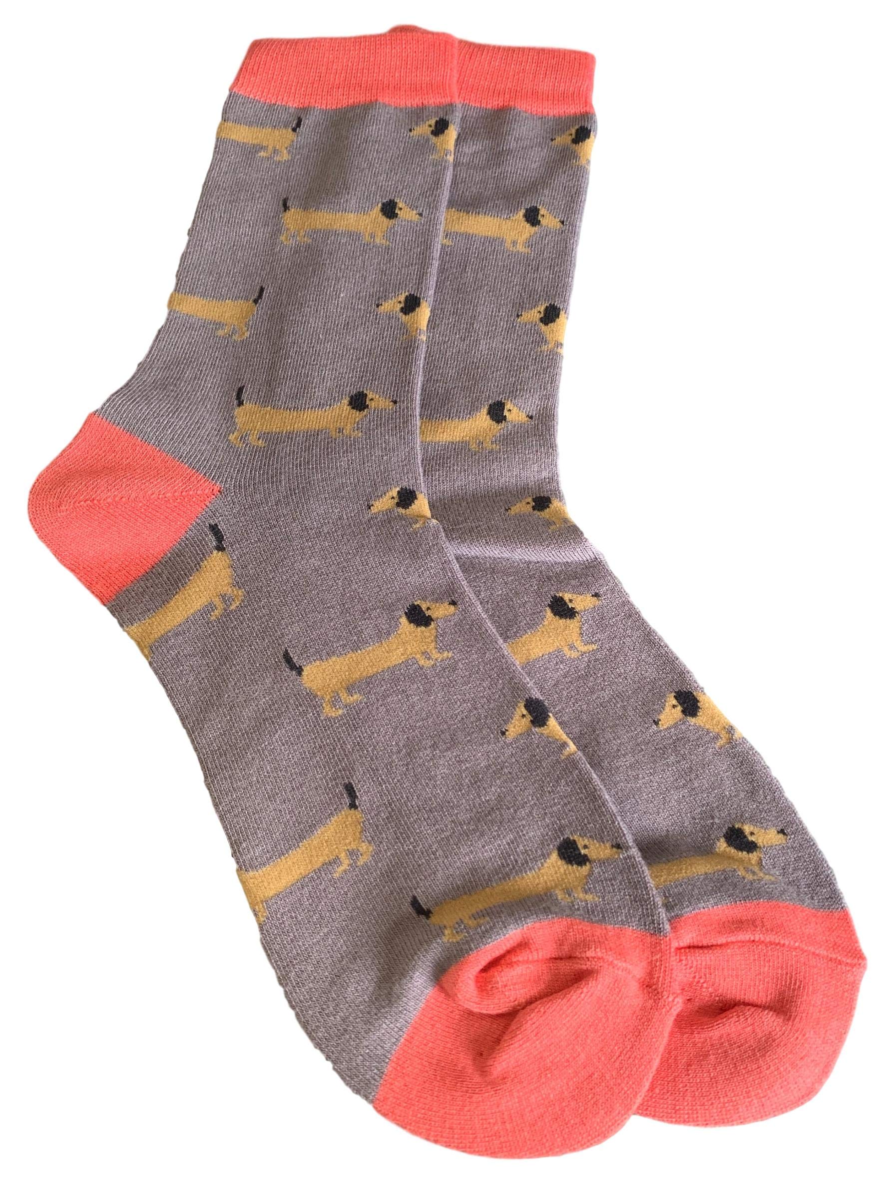Purple Possum® Sausage Dogs Socks Ladies Dachshund Dog Soft Bamboo Cotton Blend Dachshunds Dogs Sock Gift Idea (Grey) One Size 4-7
