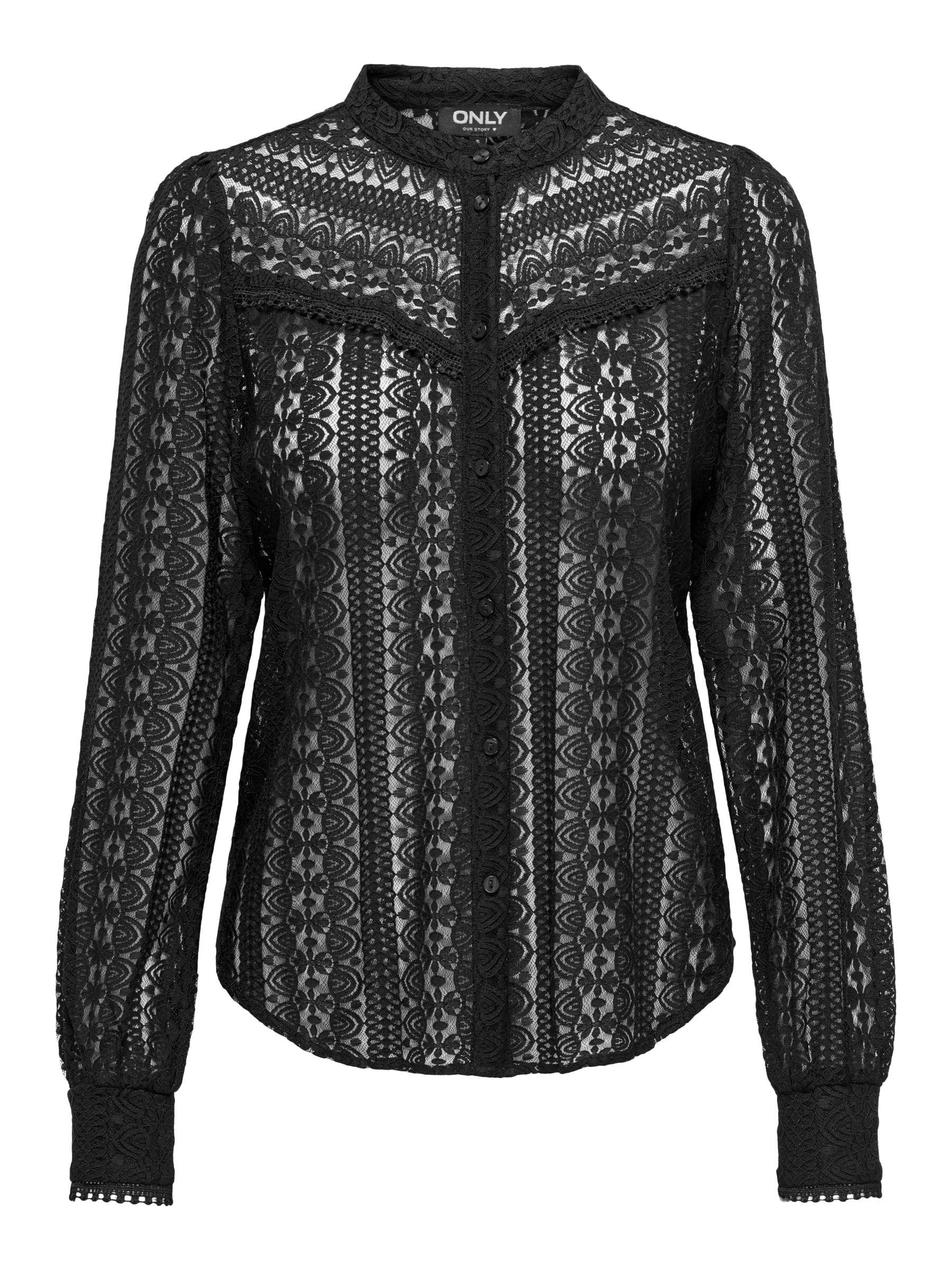 ONLY Women's Onlreba Lace L/S Shirt WVN Noos Shirt, Black, L