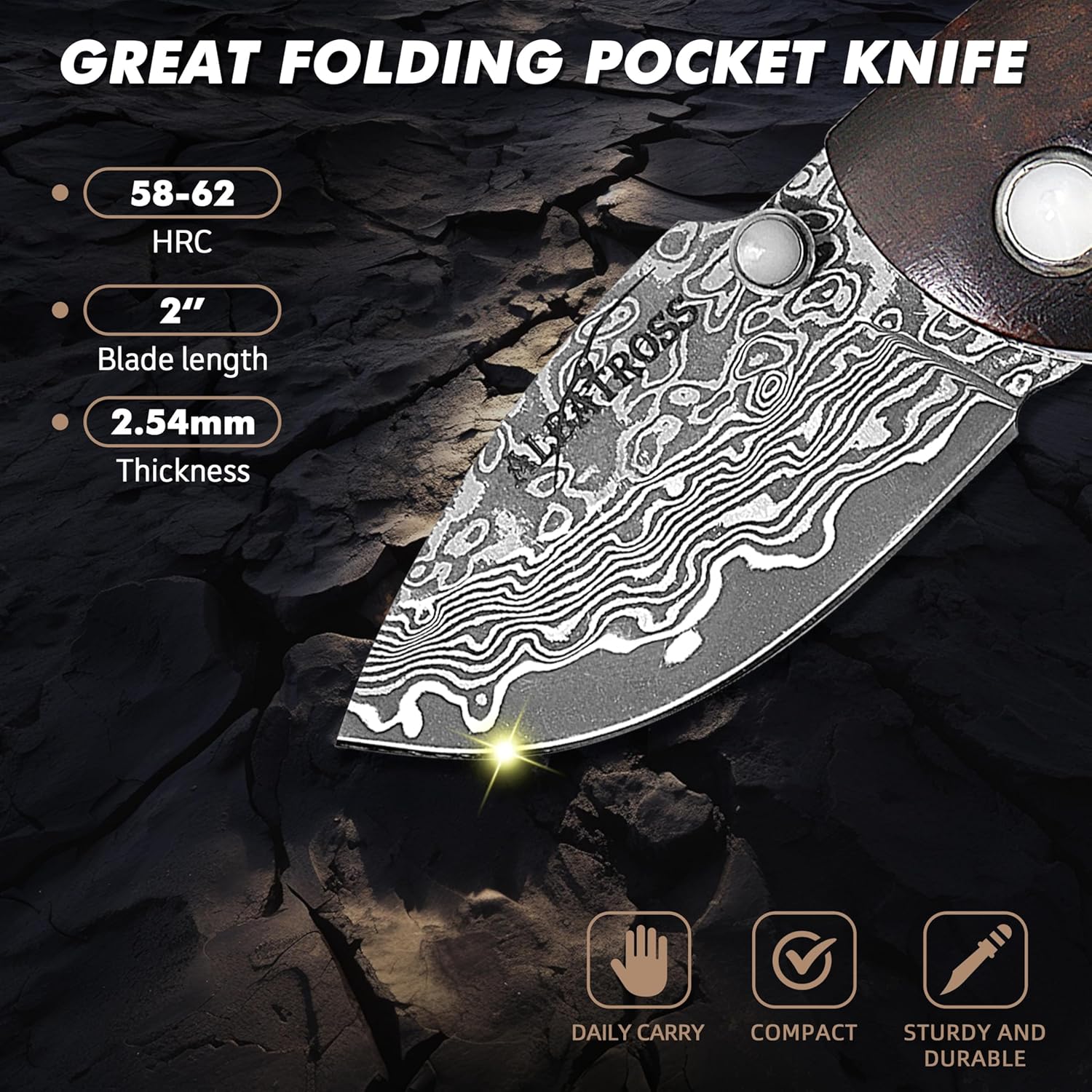 Father's Day, Mother's Day & Birthday Gift for Him, Her: ALBATROSS Mini Pocket Knife - 4.75" Modern Damascus Steel Folding Knife with Red Sandalwood Handle - 71 Layer Hand Forged Blade - Liner Lock System - Luxury Gift Box - HGDK013
