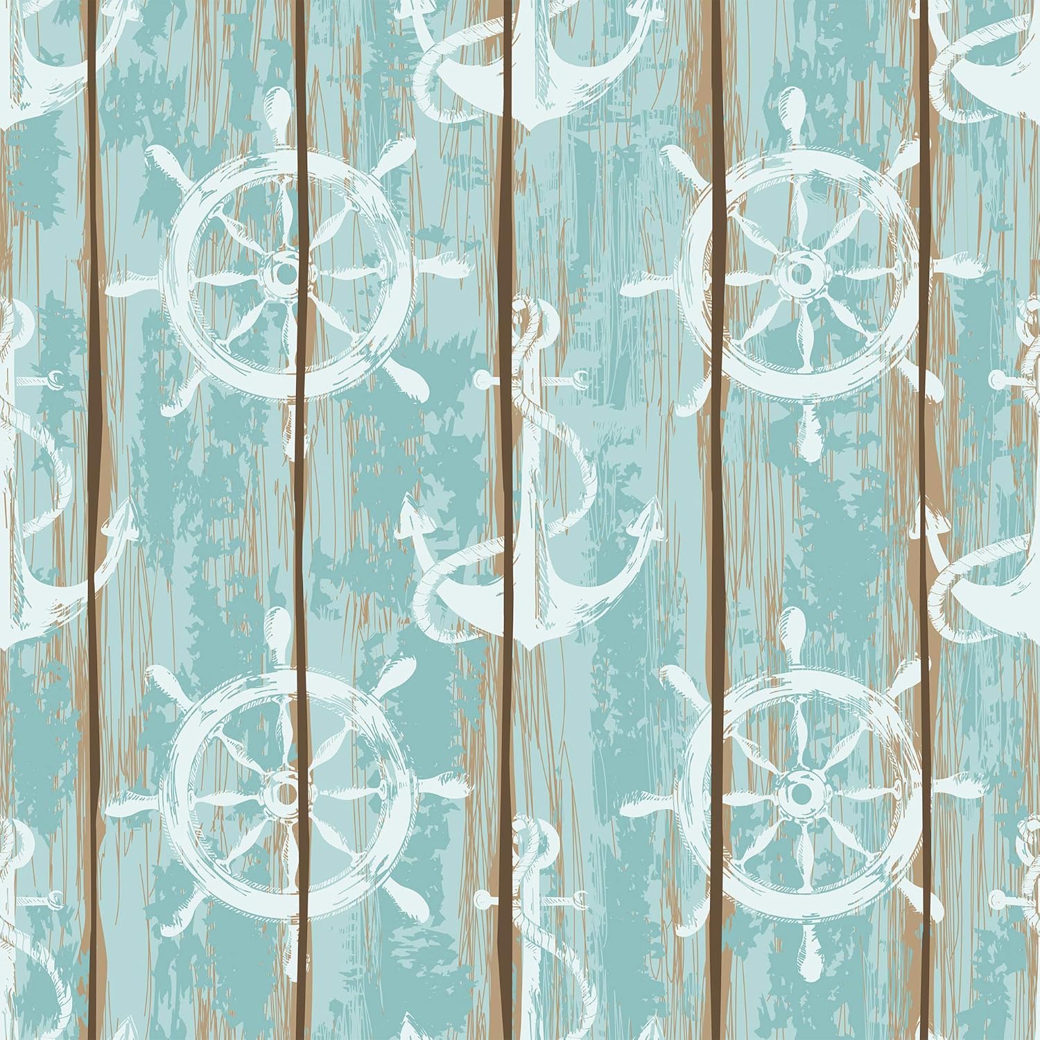 Walls By Me Peel and Stick Brown and Teal Faux Nautical Removable Wallpaper 8829-2ft x 4ft (61x122cm)