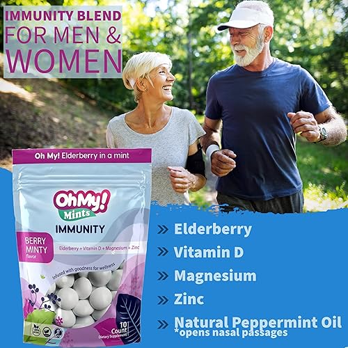 Miniatura 2 de Oh My! Mints Mentas de mezcla inmunitaria para apoyo inmunológico, 4 paquetes  Baya de saúco infundida, vitamina D, magnesio, zinc, bajo en azúcar,