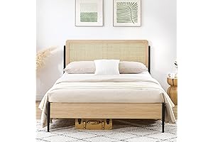 Rattan Wicker Bohemian Queen Size Platform Bed Frame