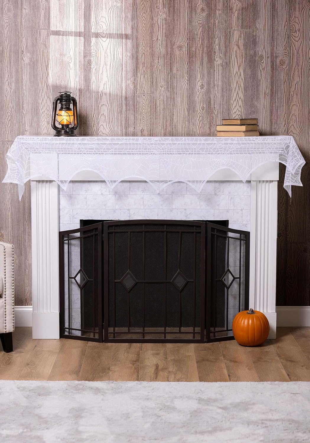 Fun Costumes White Spider Web Mantel Scarf Halloween Decoration, Scary Creepy Spooky Indoor Fireplace Room Display Standard
