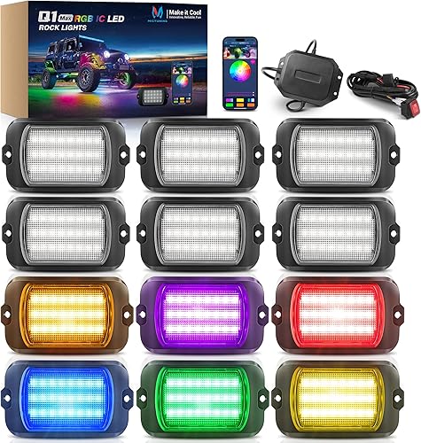 Miniatura 9 de MICTUNING Q1 RGBW LED Rock Lights, color puro, 4 vainas, iluminación multicolor neón subterránea con kit de interruptor de cableado, controlador