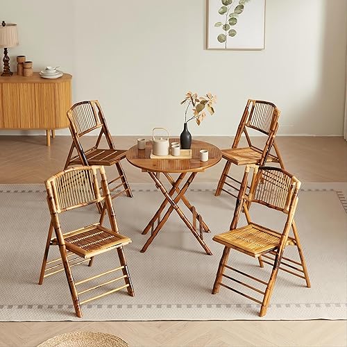 Silla plegable de ratán de bambú vintage, asiento retro portátil y ligero para interiores, exteriores, patio, boda, oficina y eventos (4, marrón, de