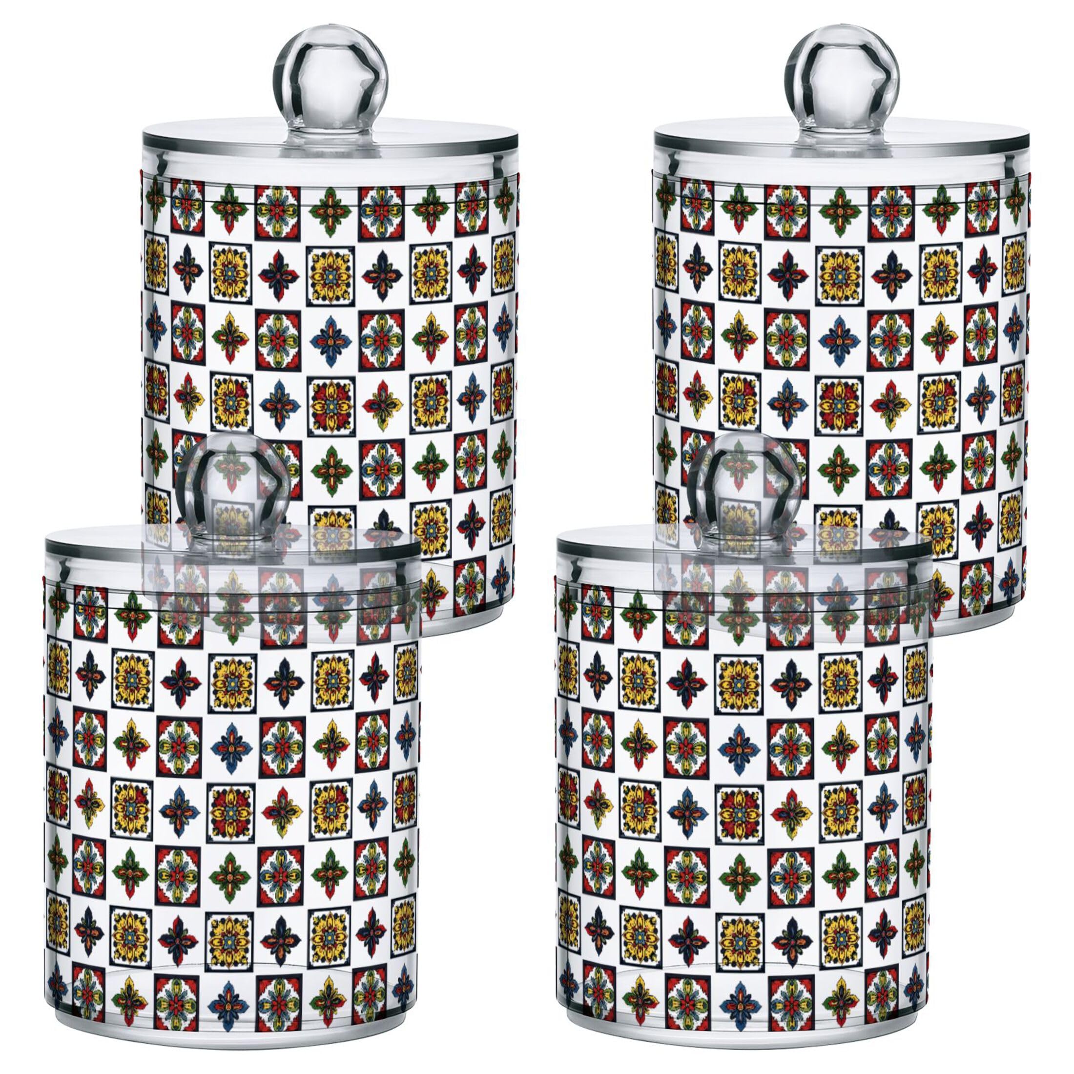 Pots d'apothicaire plastique salle de bain Tribal Tiles rangement qtip et coton