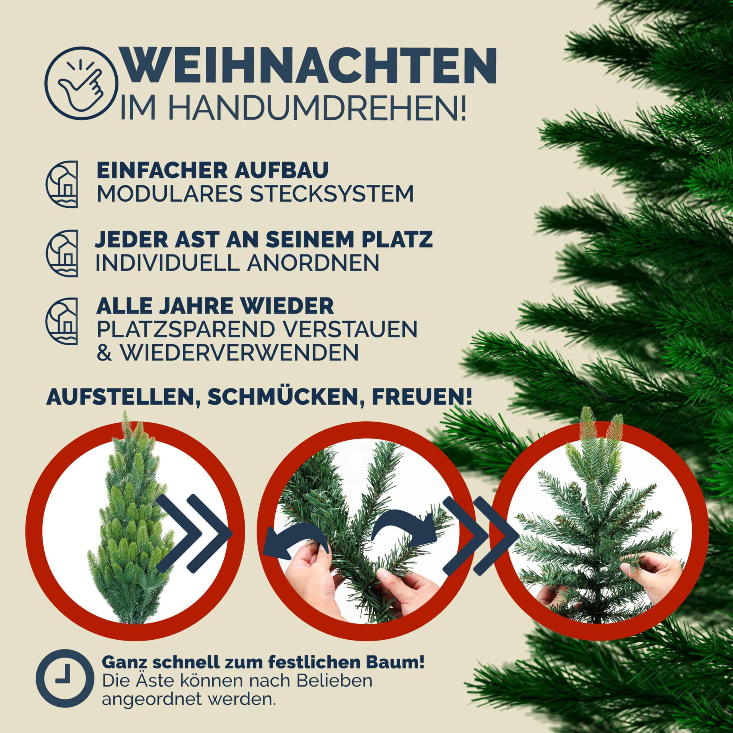 CASARIA® Weihnachtsbaum künstlich 150cm dichte Spitzen schneller Aufbau Metallständer naturgetreu schwer entflammbar grün Tannenbaum Deko Christmas