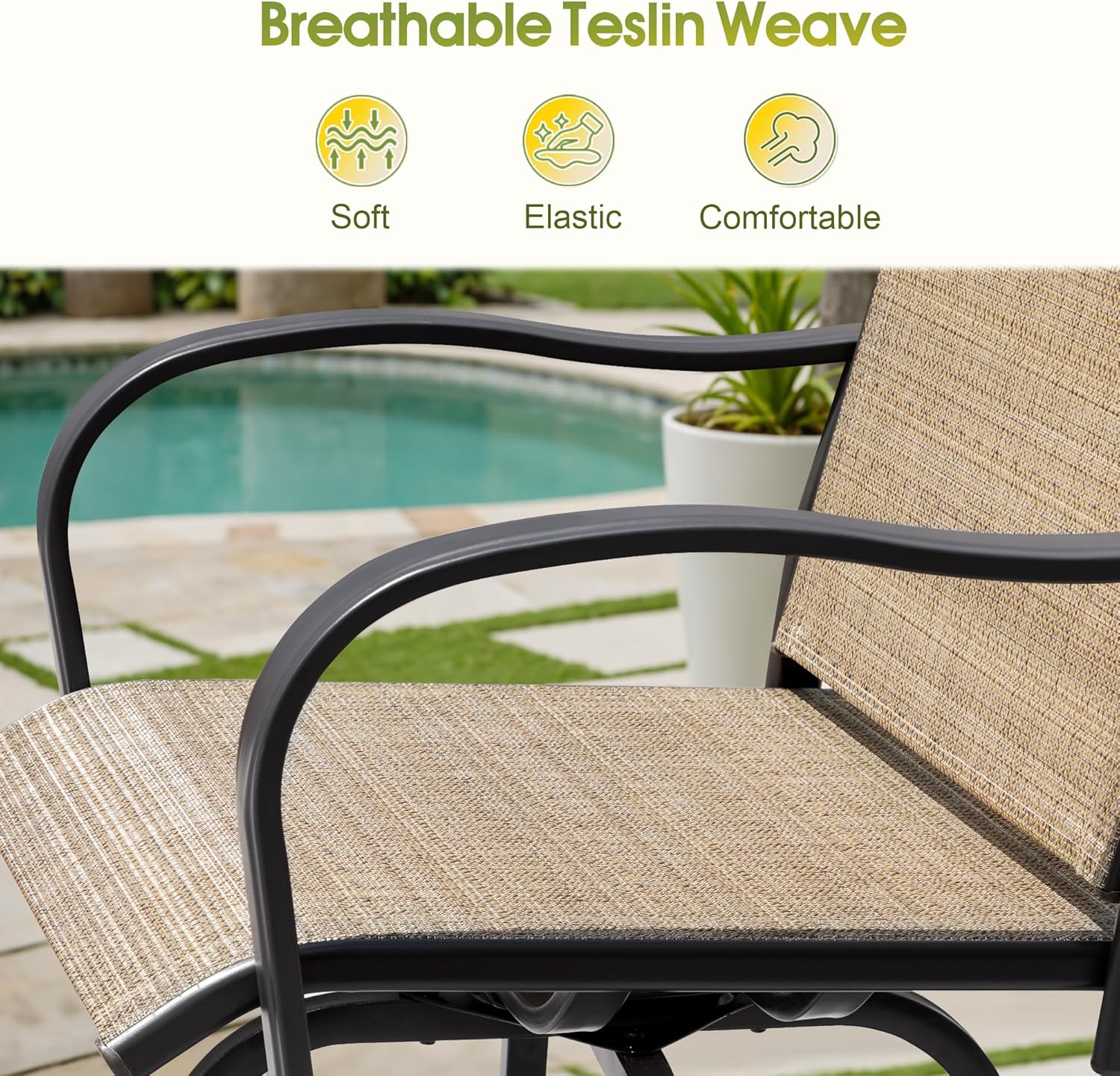 Close-up of the breathable Teslin weave fabric on the bar stool