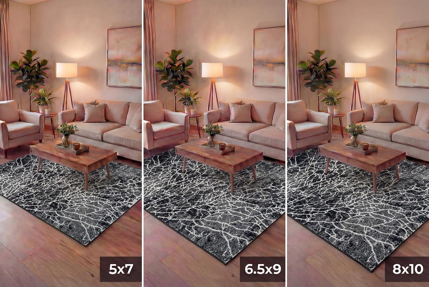 5x7 Area Rugs for Living Room Carpet - Soft Modern Abstract for Dining Room, Office - Non-Shedding Medium Pile for High Traffic Area - Steam Cleaner Washable Rug - Jute Backing - Black Lava