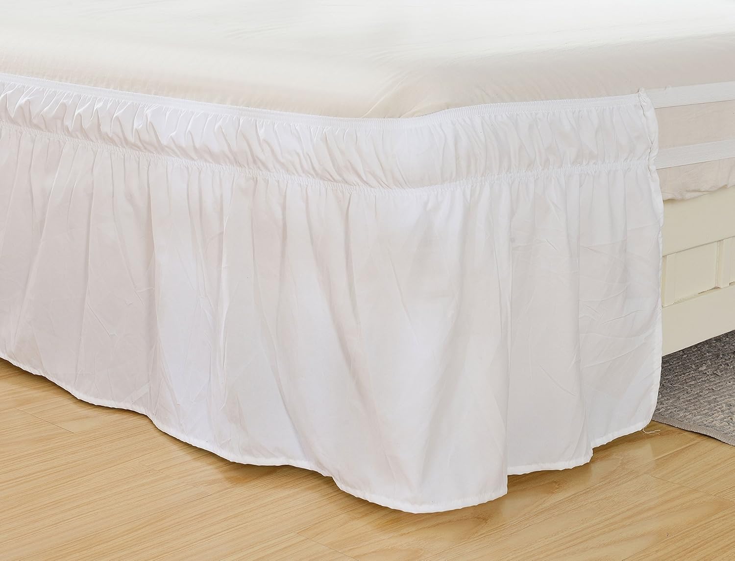 MEILA Wrap Around Bed Skirt Three Fabric Sides Elastic Dust Ruffled 16 Inch Tailored Drop,Easy to Install Fade Resistant-White, Queen/King : Home & Kitchen