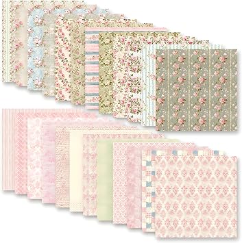 VIVIQUEN Spring Floral 12x12 Inch Scrapbook Paper 24 Double-Sided Vintage Pink Botanical Designs, Acid-Free 160g Cardstock for DIY Crafts, Card Making, Photo Albums, Gift Wrapping, Junk Journals