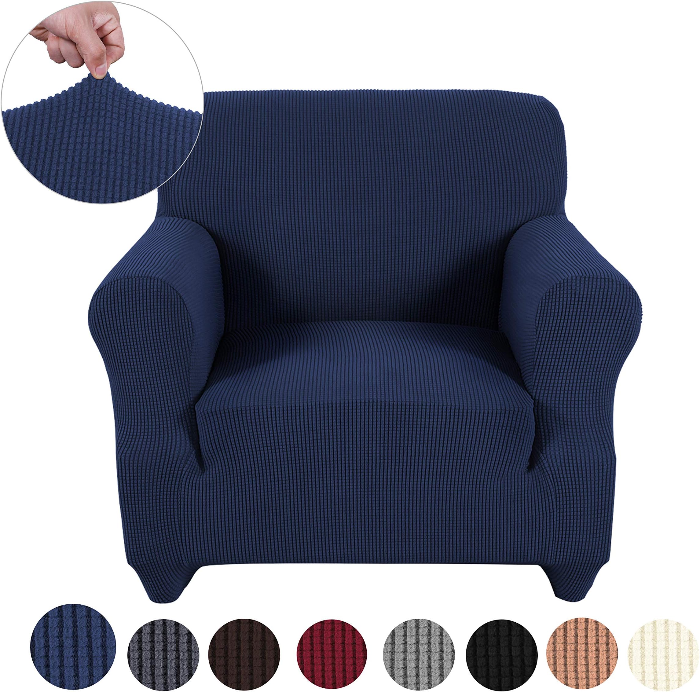 sancua Stretch Spandex Armchair Slipcover Non Slip Sofa Cover with Elastic Bottom for Living Room 1 Piece Couch Covers Furniture Protector Cover for Dogs, Cats and Pets (Chair, Navy)
