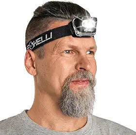 Foxelli Lanterna de cabeça de LED para adultos e crianças, corrida, acampamento, caminhada com luz branca e vermelha, farol leve à prova d'água com faixa de cabeça confortável, 3 pilhas AAA incluídas
