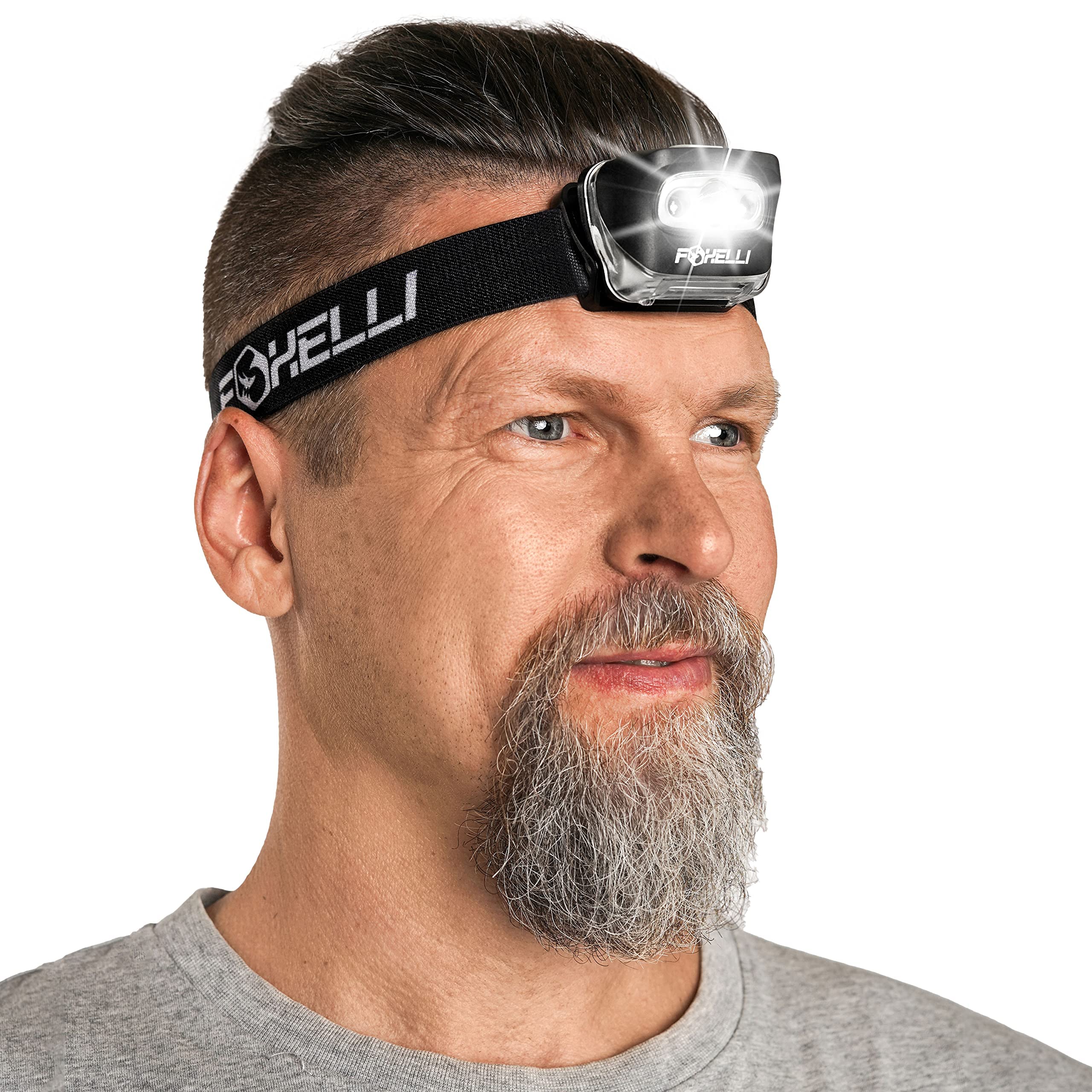 Foxelli LED Headlamp Flashlight for Adults & Kids, Running, Camping, Hiking Head Lamp with White & Red Light, Comfortable Headband, Lightweight & Waterproof, 3 AAA Batteries