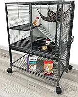 Gaiola Deluxe de duas camadas para animais pequenos, à prova de mastigação, espaçamento de barra de 1/2 polegada para furões agressivos, chinchila, ratos, esquilo, coelho, planador de açúcar, bandeja