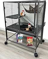 Gaiola Deluxe de duas camadas para animais pequenos, à prova de mastigação, espaçamento de barra de 1/2 polegada para furões agressivos, chinchila, ratos, esquilo, coelho, planador de açúcar, bandeja