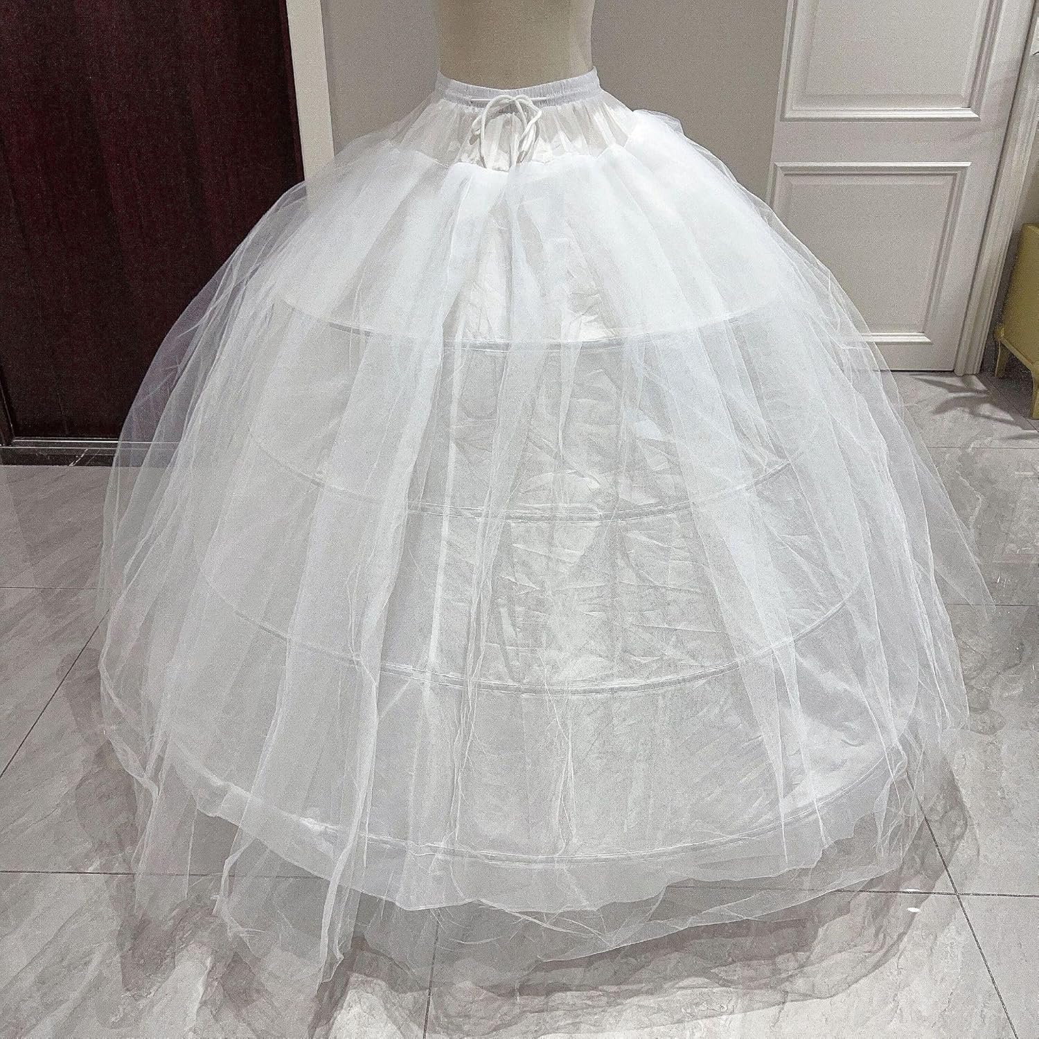 Women Puffy Crinoline Petticoat 2 Tulle Layers Skirt Slips Long Underskirt for Wedding Dress Bridal Gown (White) - Image 6