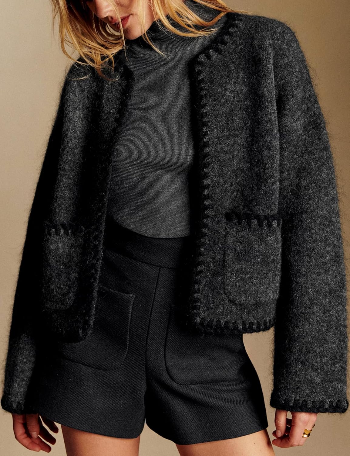 Womens Knit Cardigan Braided Sweaters Trim Open Front Sweater with Pockets Oversized Casual Outerwear Fall Winter - Image 3