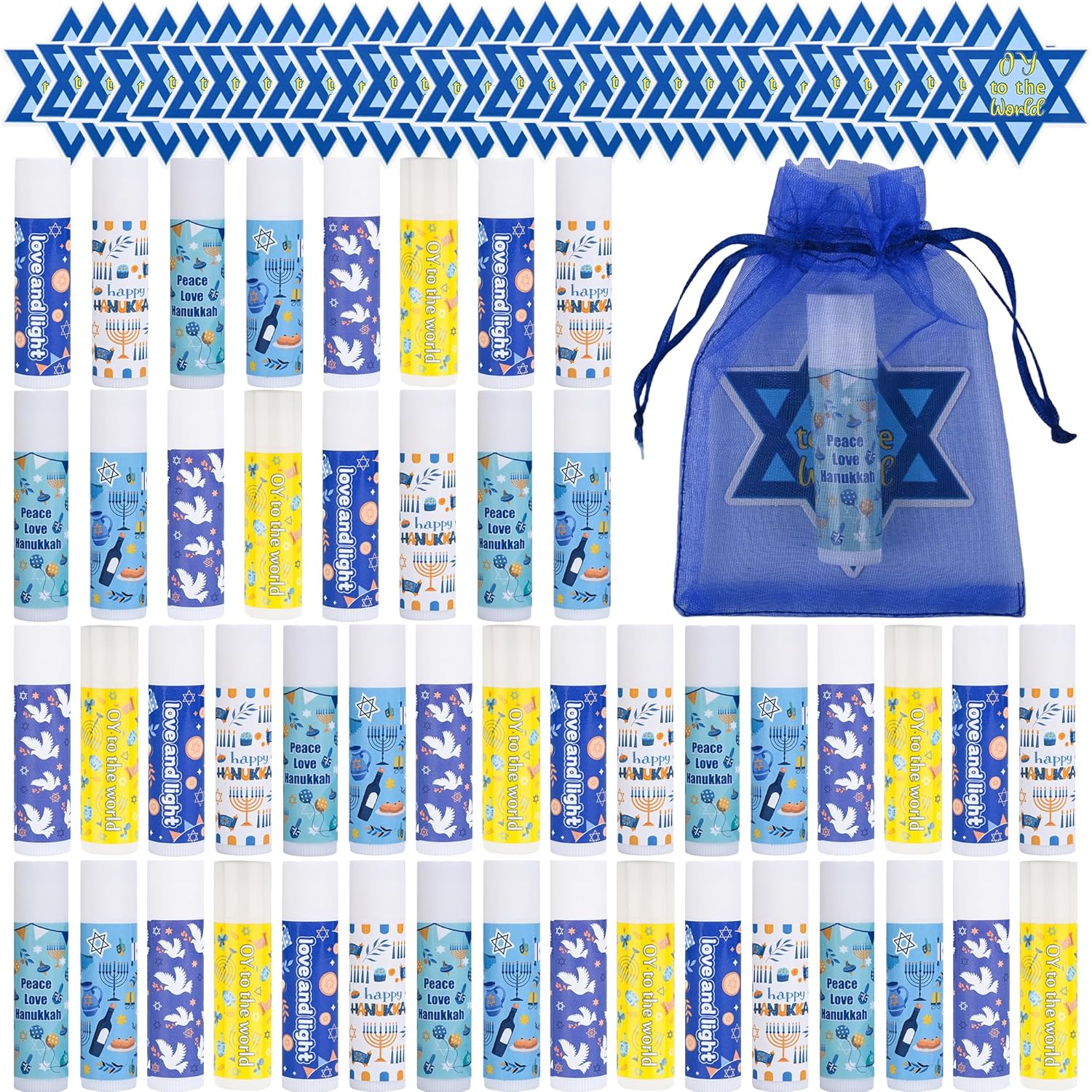 48 Pcs Hanukkah Gifts Include Lip Balm Thank You Tag Organza Bag for Women Birthday Hanukkah Gifts