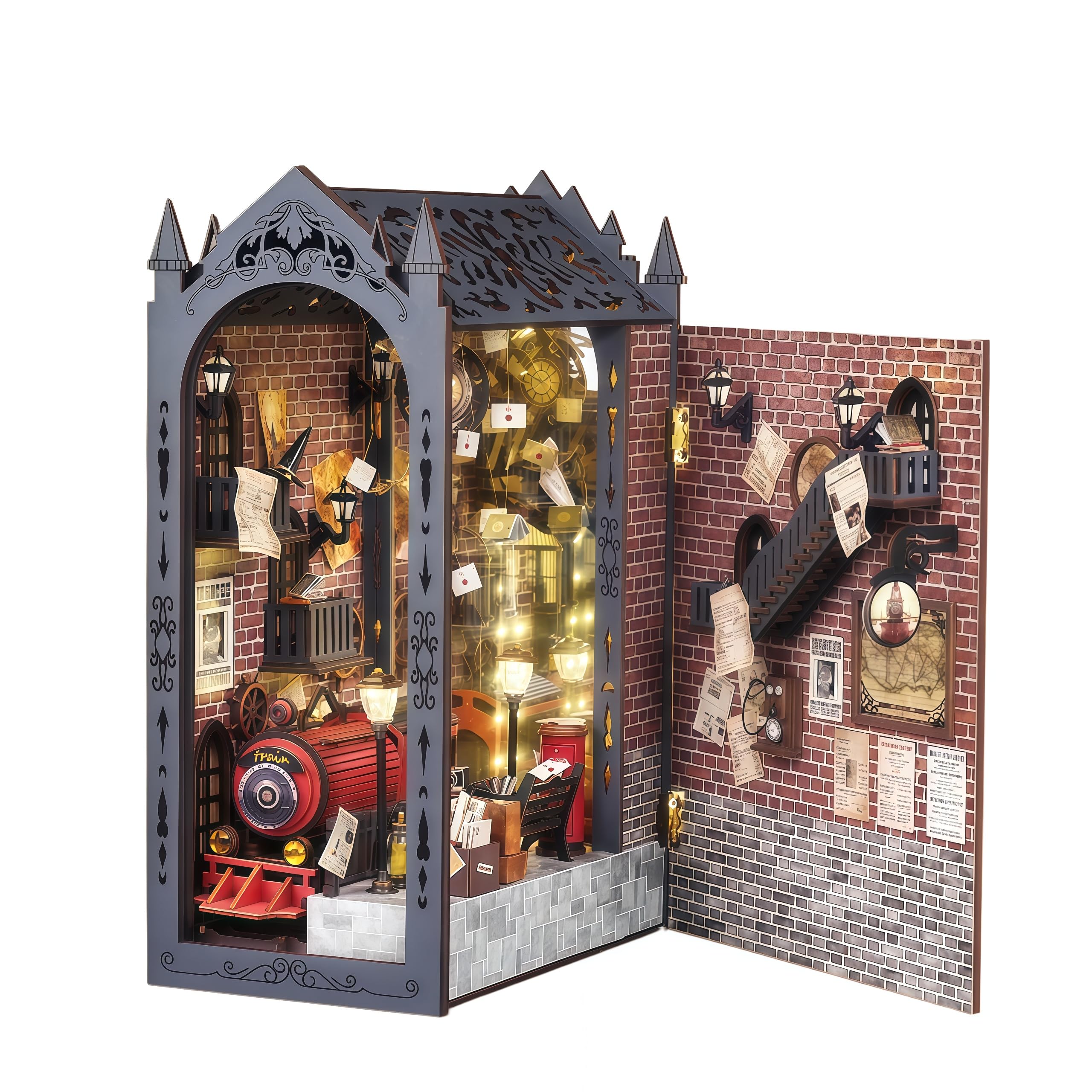 Harry Potter Book Nook DIY Book Corner Set, Mini Book Corner Library Bookshelf Insert, Bookend Decoration, Book Ornament, Adult Gift (Train Station)