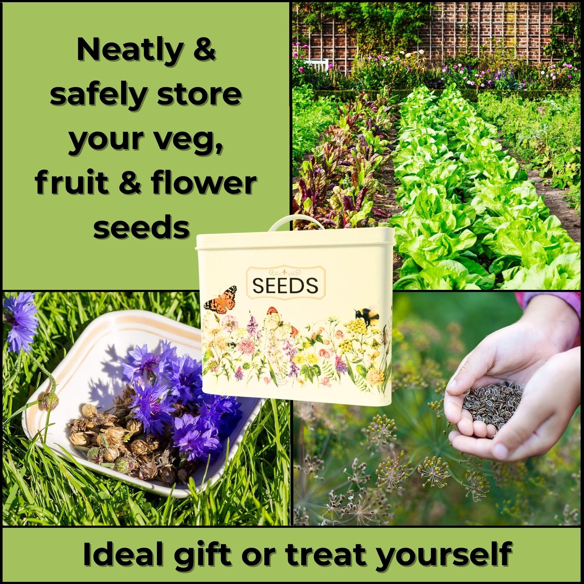 Caja de metal para almacenamiento de semillas, organizador de semillas de jardín, juego de regalo con divisores, lápiz. 100% libre de plástico, respetuoso con el medio ambiente regalo de jardinería
