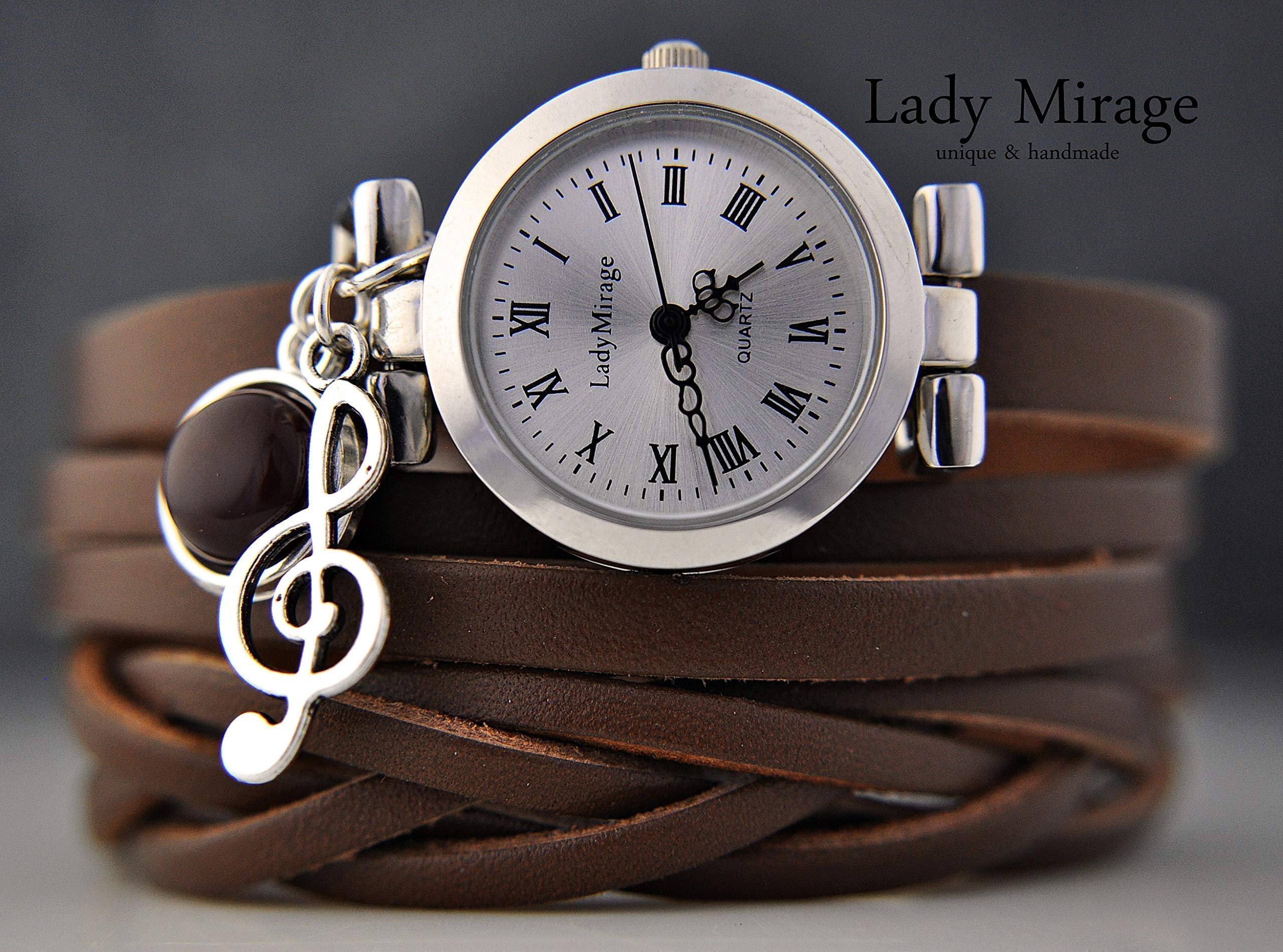 Symphony - Echtleder Armbanduhr - Braun - Edelstein - Achat - Silber - Geschenk für Sie - Tolle Geschenkidee - Muttertagsgeschenk - Geburtstagsgeschenk - Schmuck Geschenk - Handmade