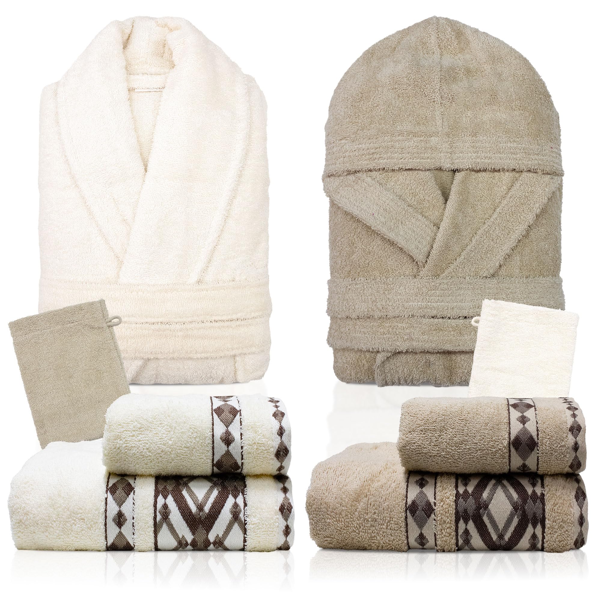 Completo bagno asciugamani accappatoi set uomo donna in spugna di cotone 6856