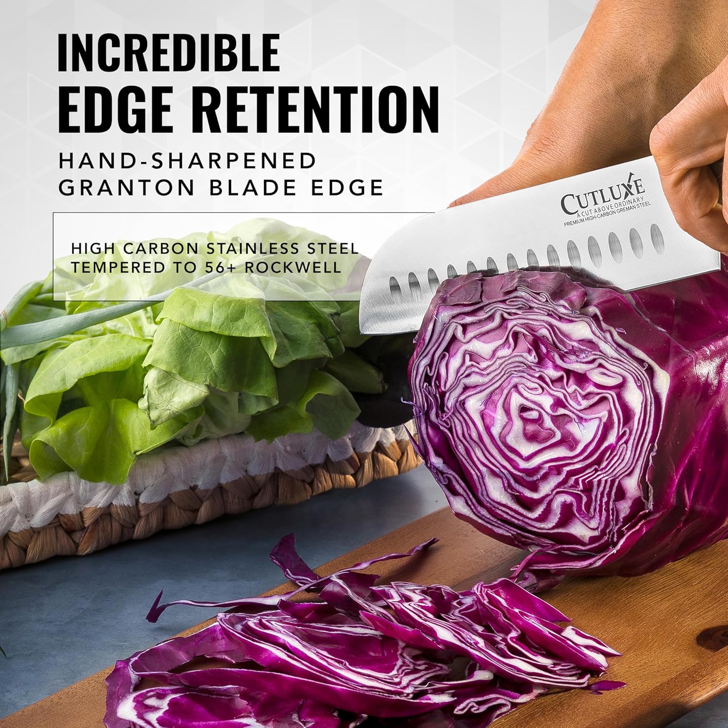 Cutluxe Santoku Knife – 7" Chopping Knife, Meat and Vegetable Knife – Forged High Carbon German Steel – Sheath Included – Full Tang & Razor Sharp – Ergonomic Handle Design – Artisan Series - Image 7