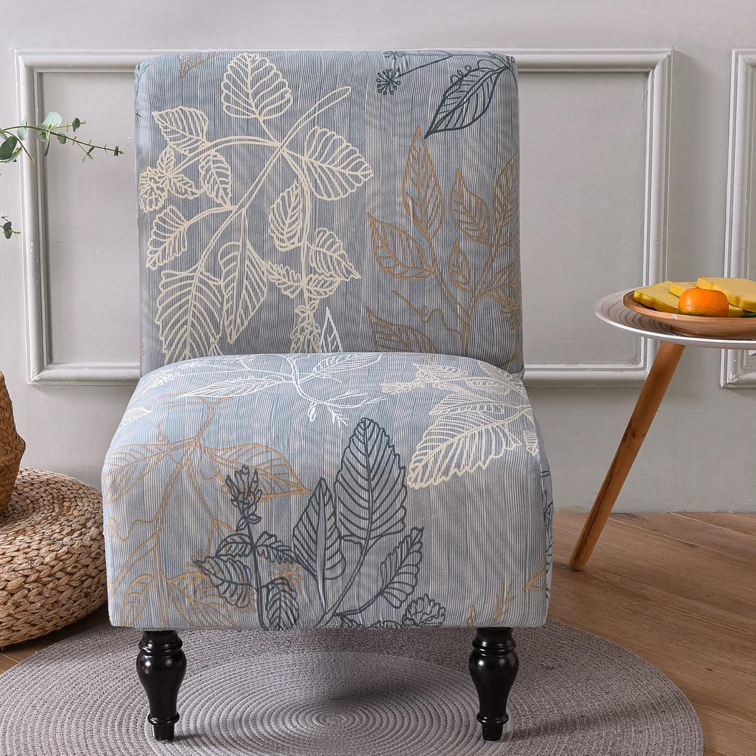 Armless Accent Chair Cover Slipcover, Stretch Chair Slipper Super Fit Armless Chair Furniture Protector Cover Slipcover for Living Room Hotel (2 Pack, Leaves Grey)