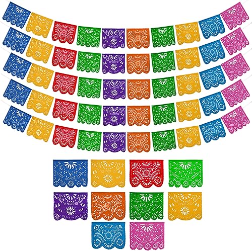 Pancartas de fiesta mexicana paquete de 5 con 10 banderas de plástico multicolor por pancarta  Decoraciones de fiesta temática mexicana  Papel