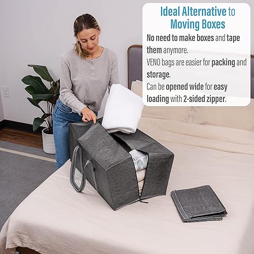 Miniatura 8 de VENO Paquete de 6 bolsas de almacenamiento extra grandes resistentes, bolsa de mudanza, organizador de ropa, para manta, edredón, armario de