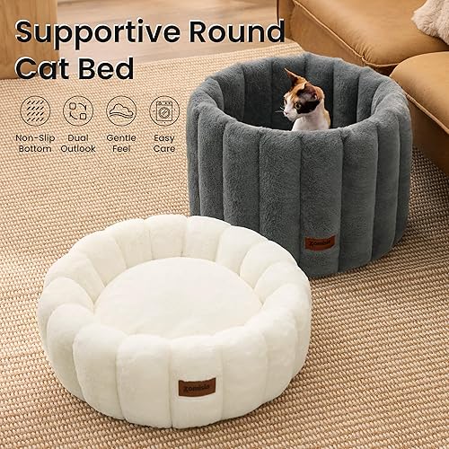 Miniatura 5 de Lindas camas para gatos de interior, cama pequeña para perros con forma de dona a rayas para cachorros y gatitos, parte inferior antideslizante,
