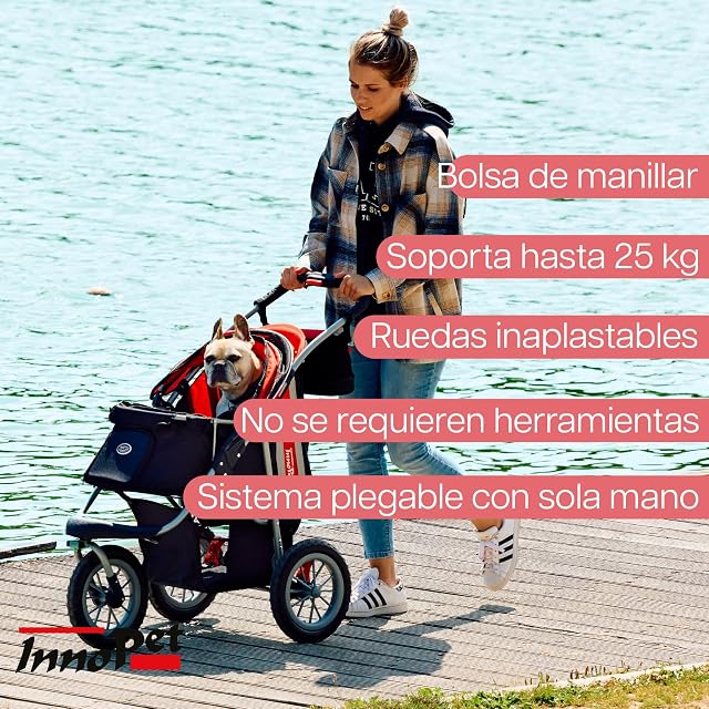 Foto 2 de 8 de InnoPet Comfort EFA Eco Cochecito Plegable Para Mascotas Con Ruedas EVA, Hasta 25 Kg, 2 Correas De Seguridad…
