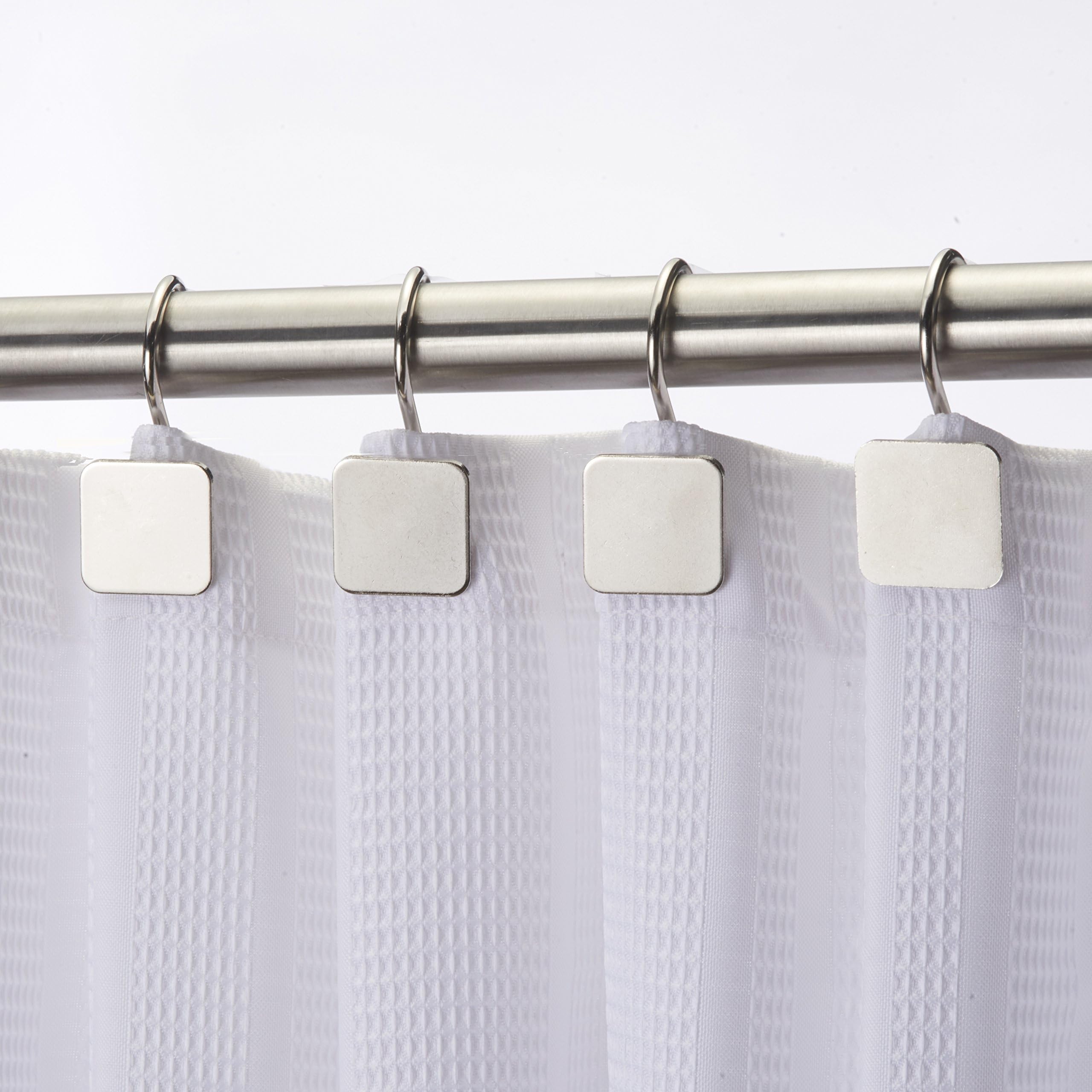Hermosa Collection Luxury Hotel Shower Curtain Hooks Square Modern Design Silver (12-pk.)