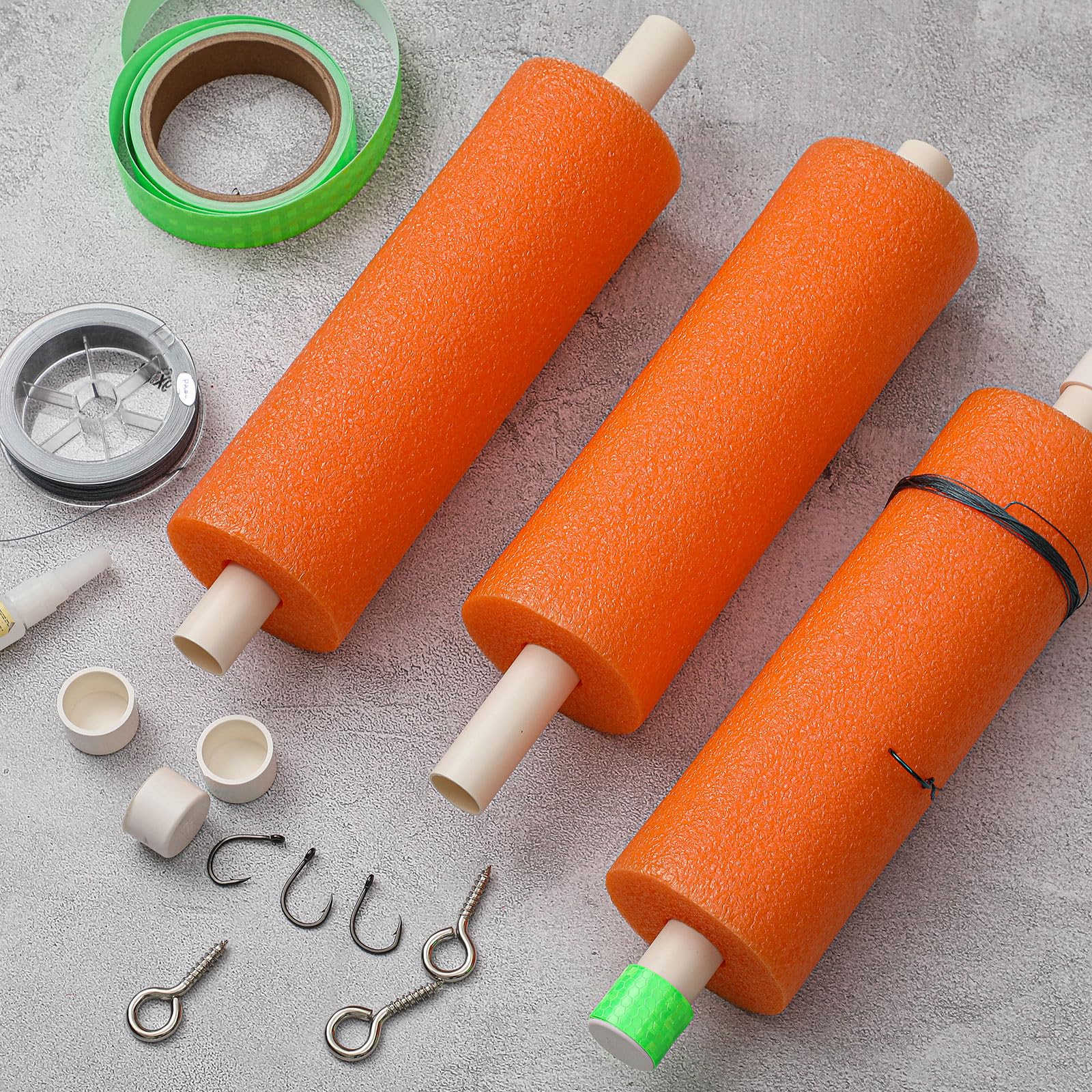 Threehoney 6 Set Catfish Noodle Jugs 13.4 Inch Fishing Jugs Fishing Noodles Catfish Lines Rig Tackle (Orange)